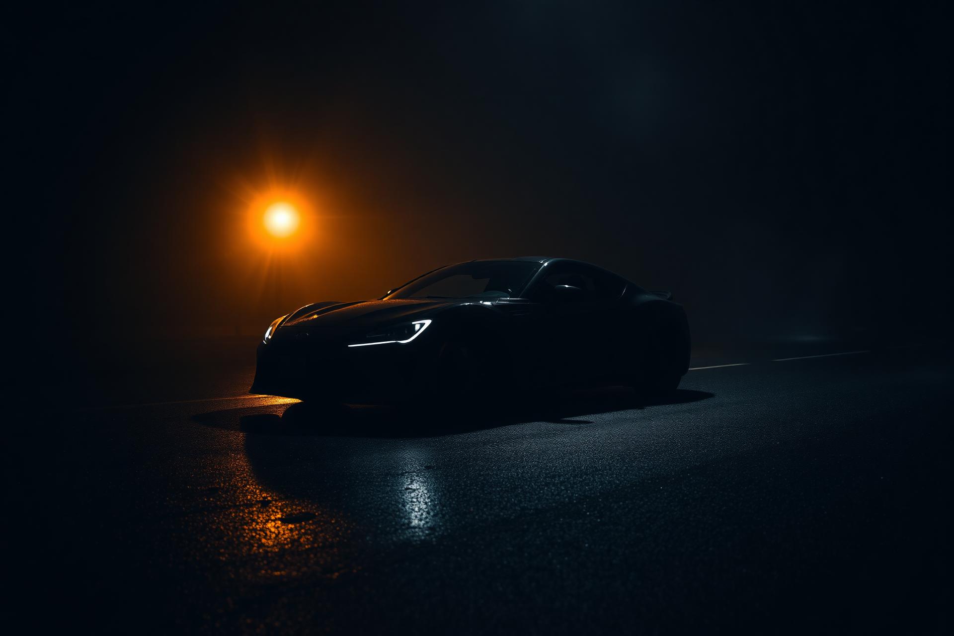 Voiture de prestige sous lumière dorée